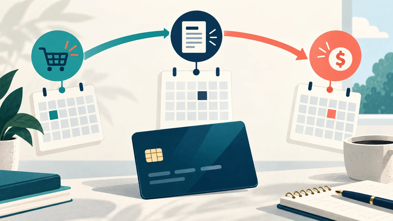 A card billing cycle connects purchase statement and due dates