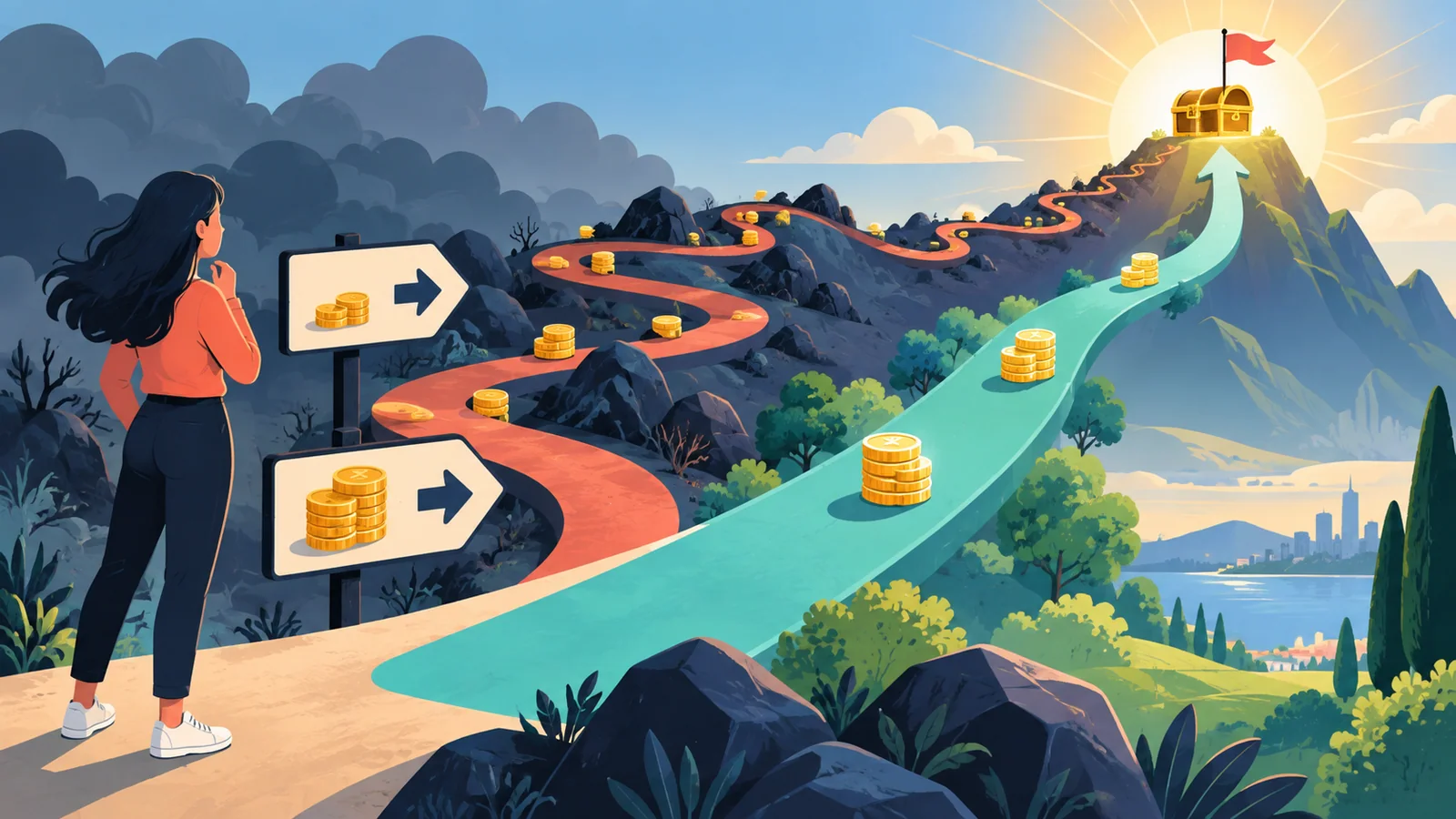 Two payment paths show the cost of minimum payments